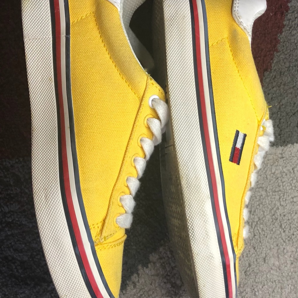 Yellow,blue,red, and white sneakers.
